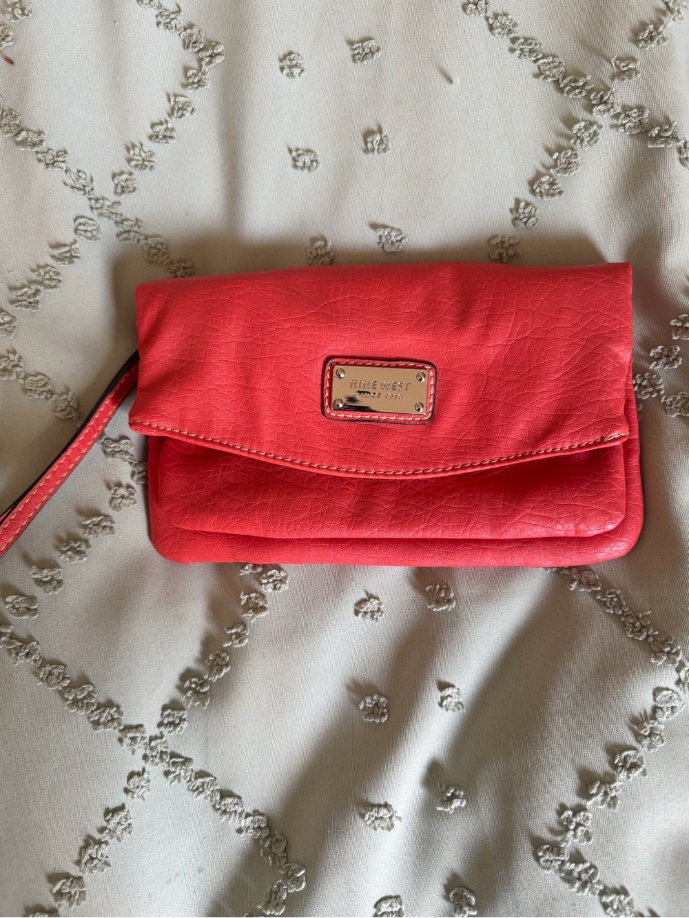 Nine West Coral Pink Fold-Over Wristlet Clutch